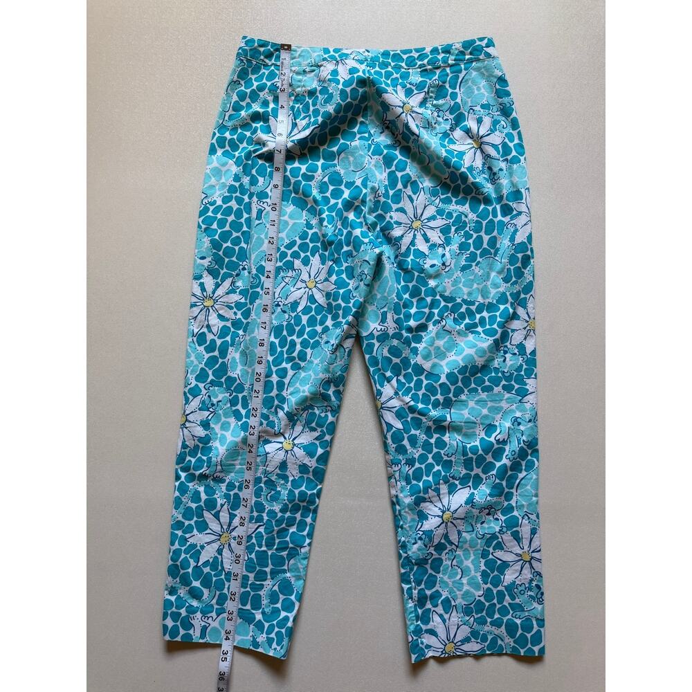 Lilly Pulitzer Women's Blue White Floral Cotton Blend Cropped Pants/Capri Size 8 - Picture 7 of 10